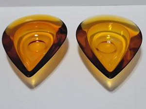 2 Denji Takeuchi seltene MCM große japanische Bernstein Kunst Glas Tränen Aschenbecher Schale - Bild 1 von 11