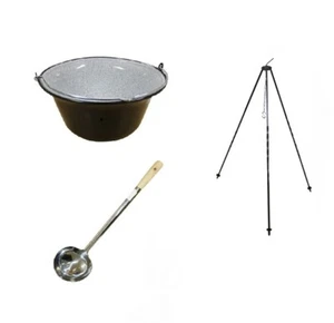 Set Gulaschtopf 10l, Dreibein 1m, Schöpflöffel Camping Kochset, Gulaschtopfset - Bild 1 von 1