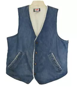 VINTAGE OSH KOSH DENIM GILET SHERPA FODERATO BLU GRANDE LUNGO UOMO MADE IN USA - Foto 1 di 3