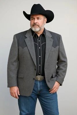 Pendleton Blazer Mens 46 Gray Wool Suede Elbow Patch Rockabilly Cowboy Western - Image 1 of 4