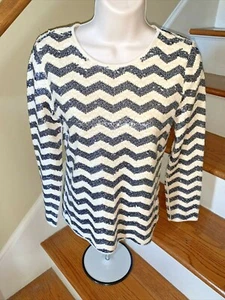 J CREW Chevron Zebra Metallic Sequin Pullover Sweater Womens Size XS ❤️tb11j20 - Picture 1 of 5