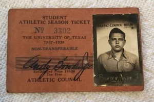 UNIVERSIDAD DE TEXAS 1937 - 1938 BOLETO DE TEMPORADA ATLÉTICO ESTUDIANTIL ~ UT FOOTBALL TX - Imagen 1 de 4