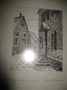 Signierte Pierre C. Mardrus Zeichnung Christliches Heiligtum in Durbuy Belgien RAR - Bild 1 von 5