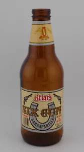 Briar's Six Gun Sarsaparilla, Stati Uniti, bottiglia vuota 12 oz con tappo - Foto 1 di 8