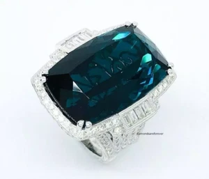 Indicolith Elbait tiefgrünlich-blau 35,14 kt Turmalin & 2, kt CZ Art Deco Ring - Bild 1 von 8