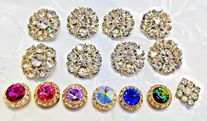 Vintage Fancy Lot Of 15 Jeweled Clothing Button Covers Rhinestone & Button - Picture 1 of 6