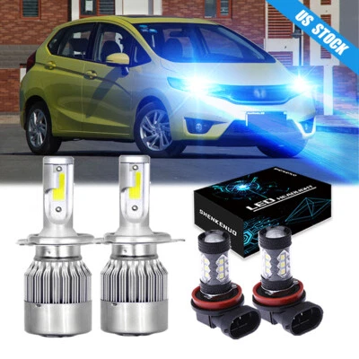 For Honda Fit 2008-2018 -4pc LED Headlight Hi/Lo + Fog Lights 8000K blue Bulbs - Image 1 of 4