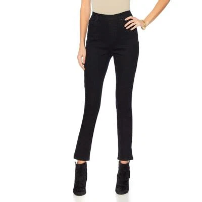 DG2 by Diane Gilman Classic Stretch Denim 5-Pocket Jeggings Black X-Small Size  - Image 1 of 4