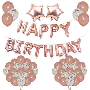 Rose Gold Happy Birthday Bunting Banner Balloons Tinsel Curtain DecorationBallon - Picture 1 of 24