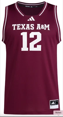 Nueva camiseta Adidas Texas A&M Aggies #12 Swingman Bball para hombre talla L granate Foto 1 de 4
