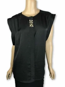 Day Birger Et Mikkelsen Sz M Black Top Blouse Cap Sleeve Crystal Beads Polyester - Picture 1 of 5