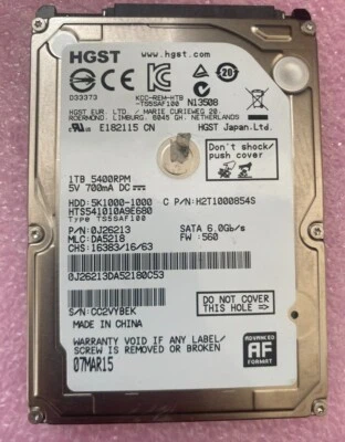 HGST 1TB HTS541010A9E680 SATA / 8MB Cache 5400RPM Laptop HDD - Image 1 of 2