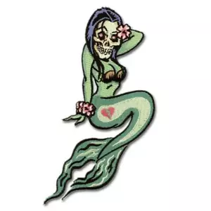 Skelett Meerjungfrau Aufnäher Aufbügeln nautisch Pinup 50er Jahre sexy Retro Vintage Stil Geschenk - Bild 1 von 2