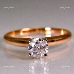 14K Rose Gold Round Lab Grown Diamond Wedding Solitaire April Birth Trendy Ring - Picture 1 of 18