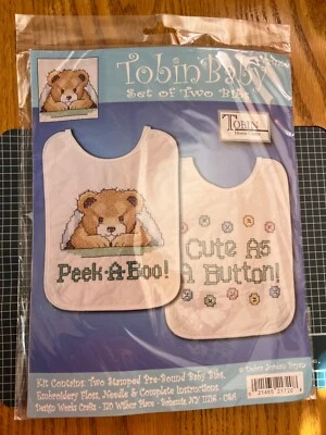 Under The Covers Bib Pair Stamped Cross Stitch Kit-8 Inch X 10 In Brand New - Image 1 of 2