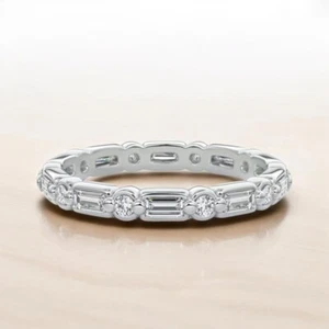 Baguette Cut Wedding Diamond Band 1 Carat Certified 14k White Gold Lab Grown - Picture 1 of 10