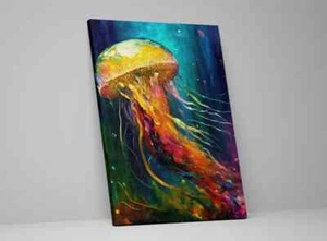 Sea Life Underwater Jellyfish Bright Colorful Canvas Wall Art Decor Framed Print - Picture 1 of 8