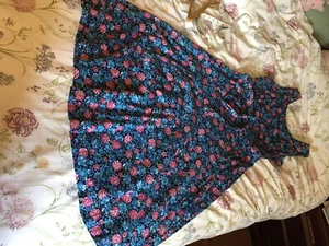 Trina Lewis & Marjon Couture vintage Floral Pink Blue Fit Flare Cotton UK12 - Picture 1 of 10