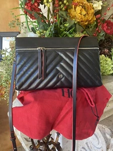 CH CAROLINA HERRERA INRO BLACK AND RED EMBOSSED CONVERTIBLE CROSSBODY HANDBAG - Picture 1 of 11