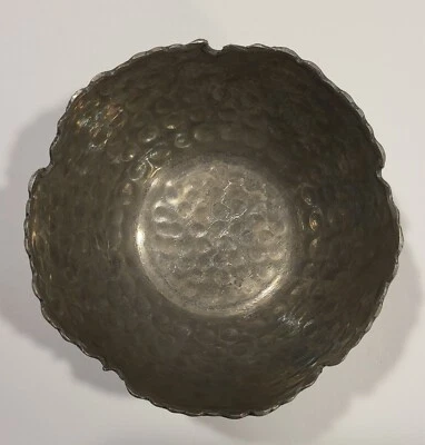 Pewter? Metal Hammered Bowl Unfinished Edges Irregular Shape Modern Simplicity - Image 1 of 4