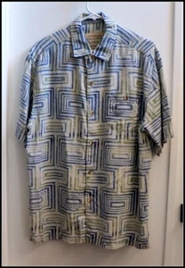 Tommy Bahama Blue Green White 100% Silk Short Sleeve Shirt Men Sz X-Large #A2833 - Picture 1 of 9