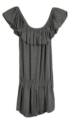 精制冷露肩短连衫裤小号灰色黑色 2 件装 — 第 1/4 张图片