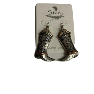 Earrings Silver Bronze Boots Spur Western Dangle Fish Hooks Fashion Jewelry - Picture 1 of 5