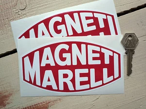Par de pegatinas de coche de rally clásico de carreras magneti marelli 6" blanco sobre rojo carrera - Imagen 1 de 1