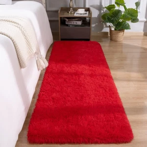 Red Rug 2x6 Feet - Fluffy Red Runner Rugs for Bedroom Shaggy 2' X 6' Living R... - Picture 1 of 7