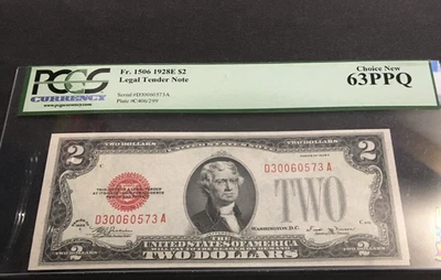 1928 E  $2.00 RED SEAL NOTE PCGS Fr #1506 DA block Choice uncirculated - Image 1 of 2