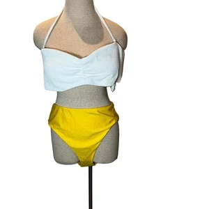 J Crew Yellow High Rise Bottoms White Scrunchie Sweetheart Bikini Top XXL Set - Picture 1 of 4