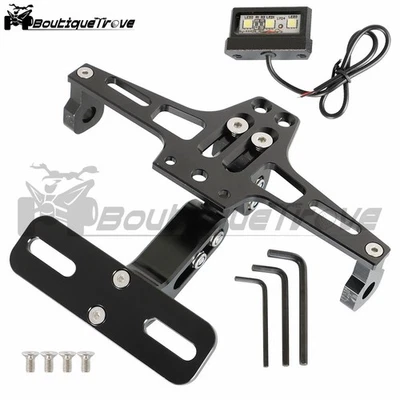 New Black Motorcycle Fender Eliminator Kit License Plate Holder W/LED Tail Light - Изображение 1 из 4