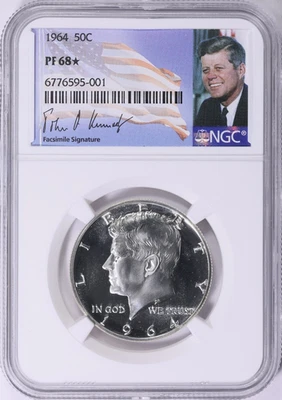 1964 Kennedy Silver Half Dollar NGC PF 68 Star John F. Facsimile Signature Label - Image 1 of 4