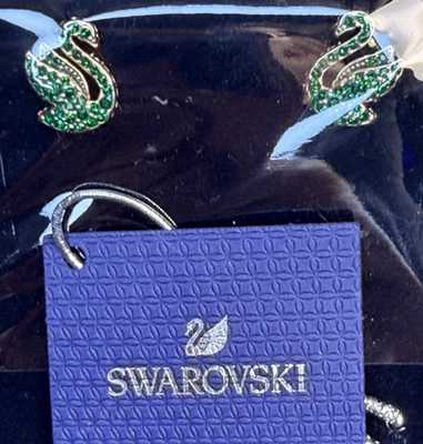Pendientes Swarovski Cisne Oro Cristal Verde Poste Nuevos en Caja Nueva Etiqueta Doble Foto 1 de 4