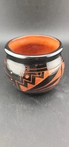 Native American Art Pottery Vase Incised Bowl Navajo Signed Red Clay Black - Picture 1 of 15