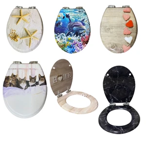 18" Toilet Seat MDF Novelty Design Toilet Seats Strong Silver Hinges Bathroom - Picture 1 of 50