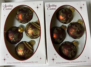 2 X4 Sparkling Creations Gold/Maroon, Glitter Swirled 3” Round Glass Ornaments - Picture 1 of 7