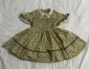 VINTAGE POLLY FLINDERS PETER SMOCKED PAN COLLAR FLORAL DRESS SIZE 3 - Picture 1 of 9