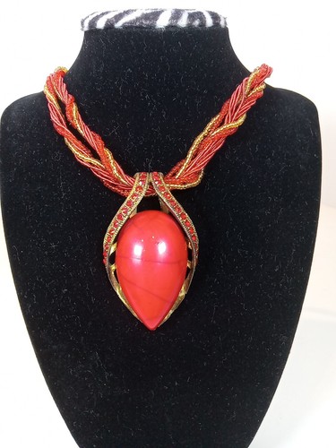 MICHAEL KORS Collana Ciondolo Perline 16" Rosso & Oro Colore Semi Oro Nuovo con Etichette Finto Rosso Profondo!