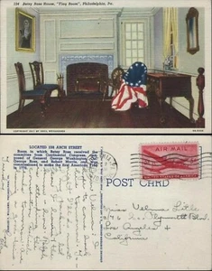 US Airmail Cover Philadelphia 1946 US Scott c32 PC Betsy Ross House Flag Room - Picture 1 of 3
