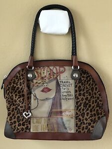 Brighton Fashionista Leather Leopard Print Fur Satchel/Overnight leather Bag