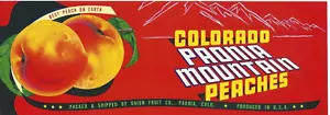 Original PAONIA MOUNTAIN Colorado Melocotón Caja Etiqueta Paonia "Mejor Melocotón de la Tierra" - Imagen 1 de 1
