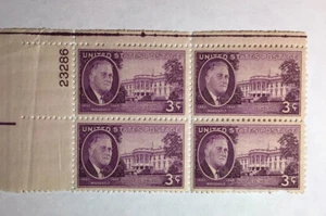 US 3 Cent President Franklin D. Roosevelt Block Of 4, 1945, Scott #932, MLH. - Picture 1 of 1