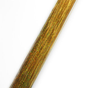 600 Strand Silk Hair Tinsel  Shinning Golden Extensions Holographic Highlights 
