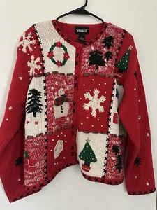 Christmas Cardigan By Designers Originals Vintage Embellished 3D Women Size XL - Picture 1 of 13