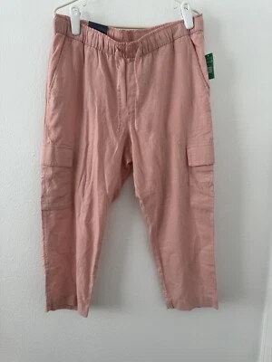 Gap Mid Rise 亚麻混纺踝裤工装休闲大码小号全新带标签 — 第 1/4 张图片