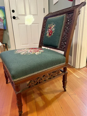 Slipper chair - Antique - Embroidered cushion and back - Seat 13" high Cover