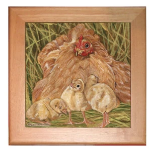 Chicken Buff Orpington Kitchen Ceramic Trivet Framed in Pine 8" x 8" - Picture 1 of 1