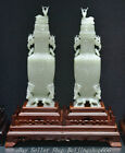 16.4" Chinese Natural Hetian White Jade Nephrite Deer Emboss Bottle Vase Pair