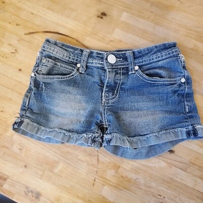 Free Planet Shorts Girls Size 8 Medium Wash Denim Jean Crochet Lace - Image 1 of 2